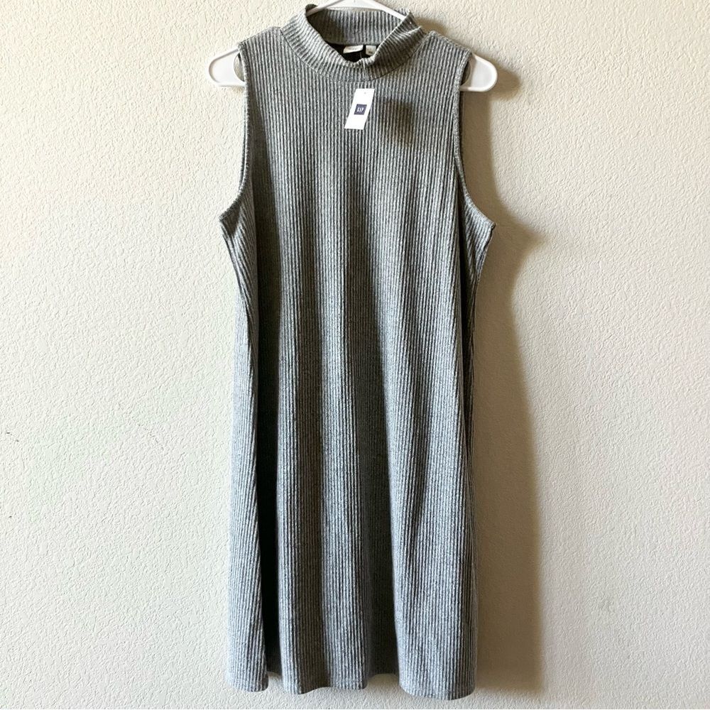 NWT Gap Gray Ribbed Bodycon Casual Minimalist Sleeveless Mock Neck Midi Dress L